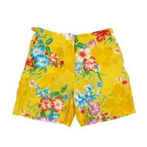 Lauren Ralph Lauren Linen Shorts Yellow Multicolored Floral Hawaiian Tropical 8P